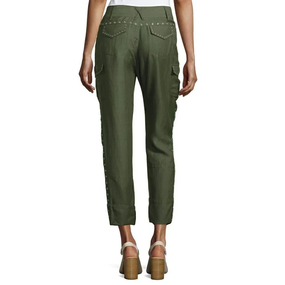 Derek Lam 10 Crosby Easy Cargo Pants w Grommets Utility Military Green size 2